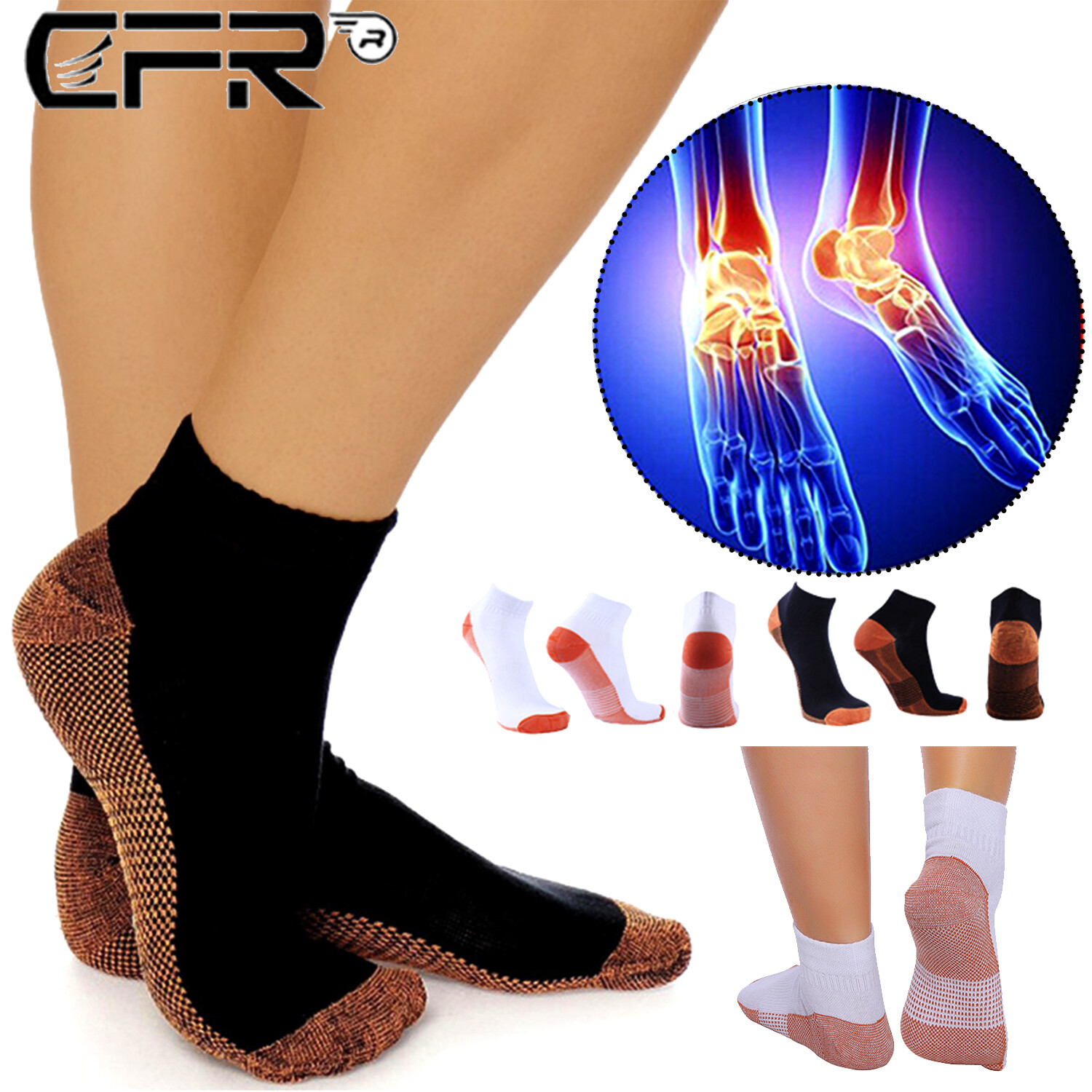COMFREE Copper Sleeve Compression Socks Plantar Fasciitis Ankle Foot Pain Relief