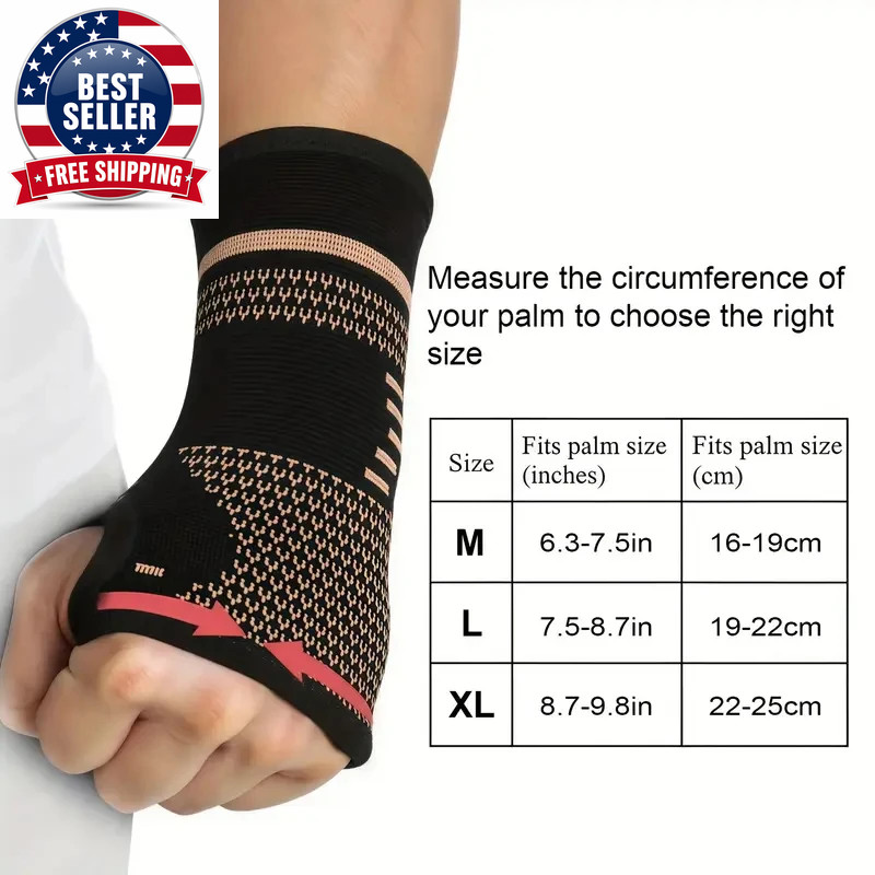 2Pcs Copper Fiber Wrist Brace Gloves – Adjustable Compression Hand & Wrist Suppo