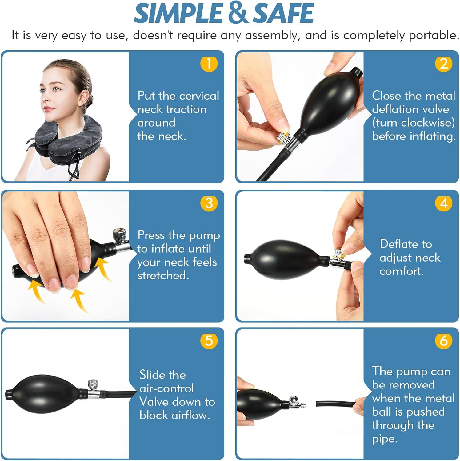 Neck Stretcher Cervical Traction Device – Adjustable Inflatable Neck Brace for N