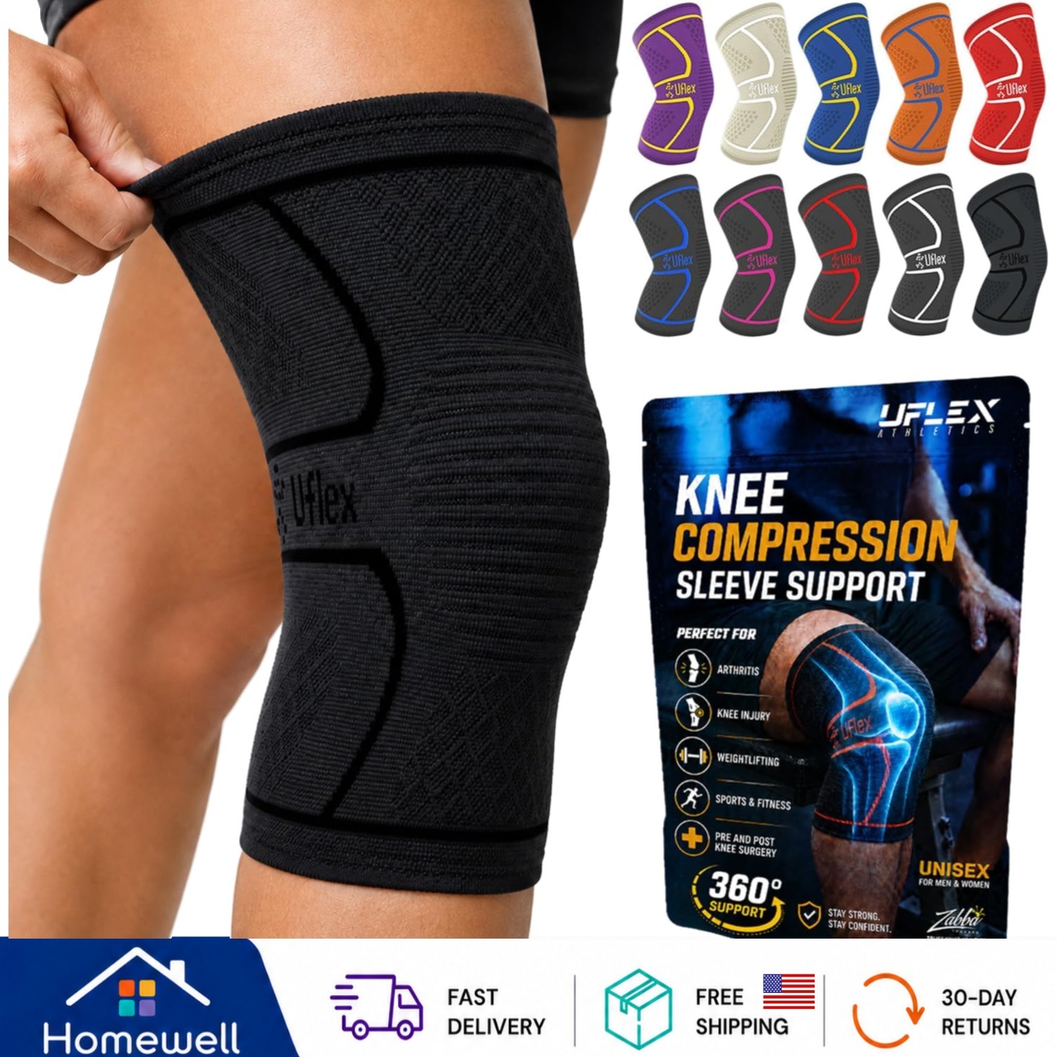 Black Knee Support Wraps with Non-Slip Grip for Enhanced Stability & Pain Relief