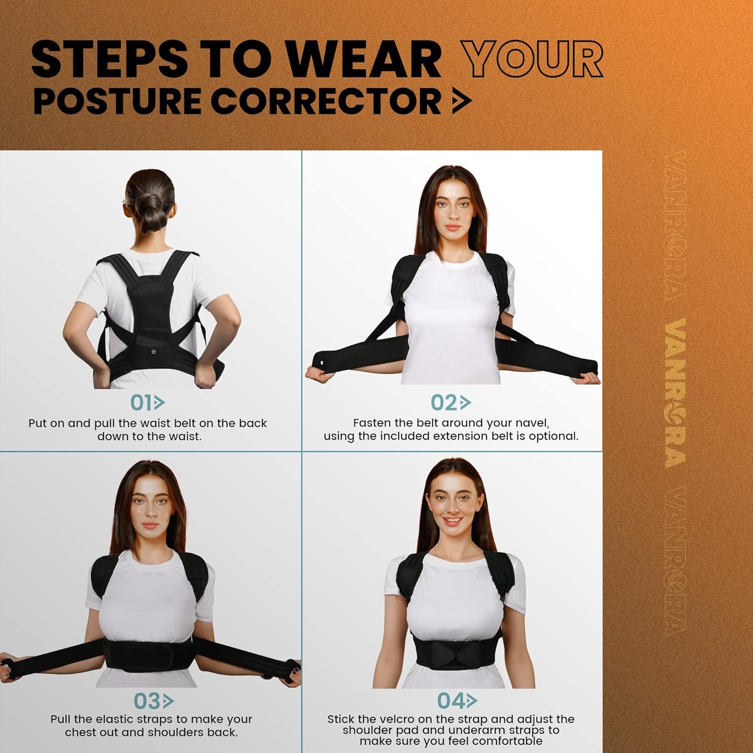 VANRORA Posture Corrector for Women and Men, Back Brace Fully Adjustable Small/M