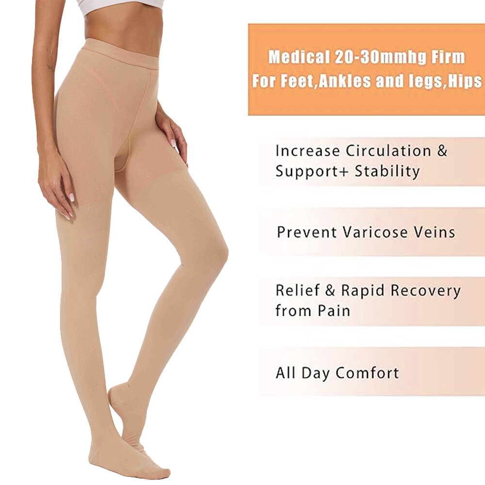 Opaque Compression Stockings Pantyhose 20-30 mmHg Closed To Socks