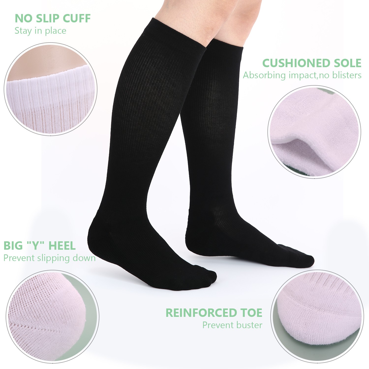 3 Pairs Compression Socks – Knee High Support for Running & Sports