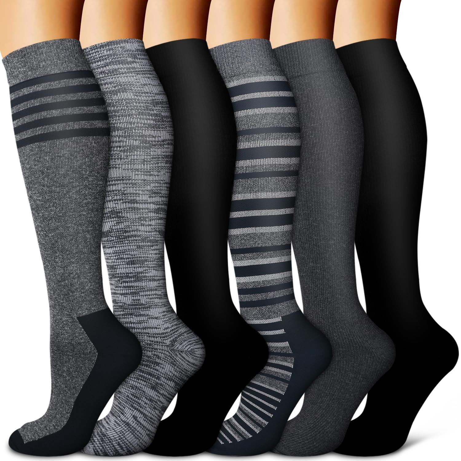 Copper Compression Socks for Women & Men (6 Large-X-Large, 08a Black/Gray