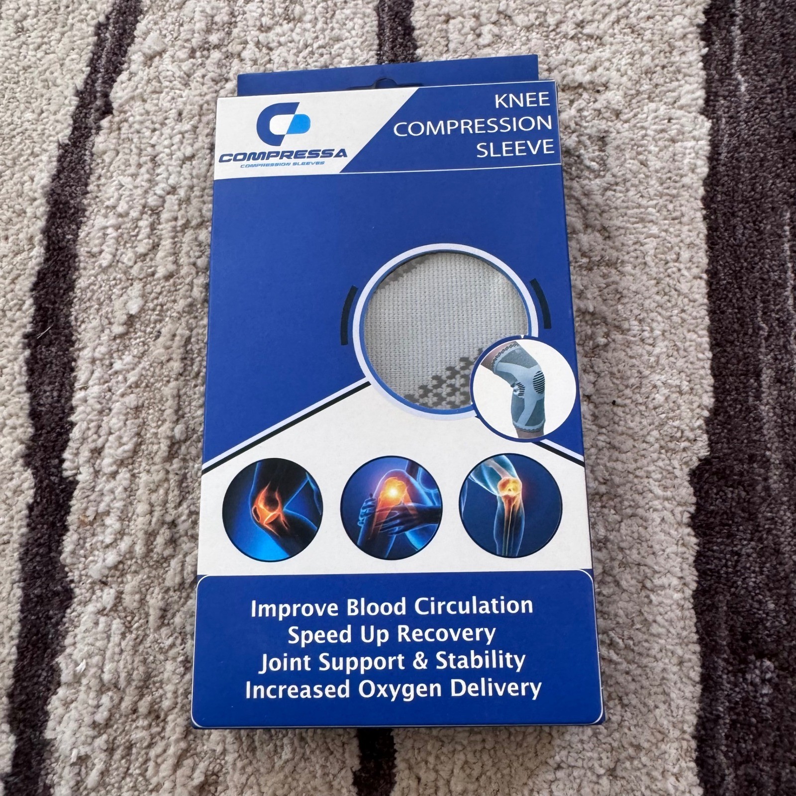 Compressa Knee Compression Sleeve Joint Support Recovery Blue Black New
