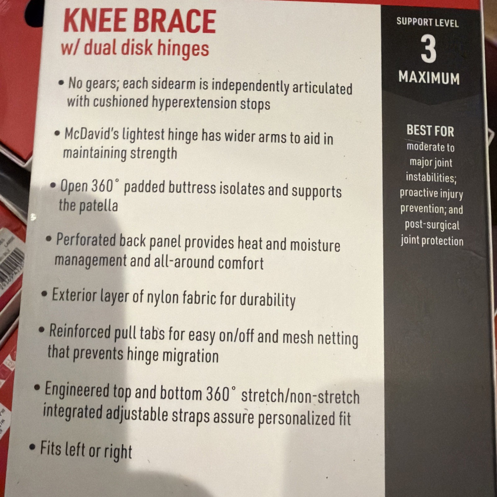 Mcdavid Level 3,Knee Brace w/dual disk hinges size large 15-16