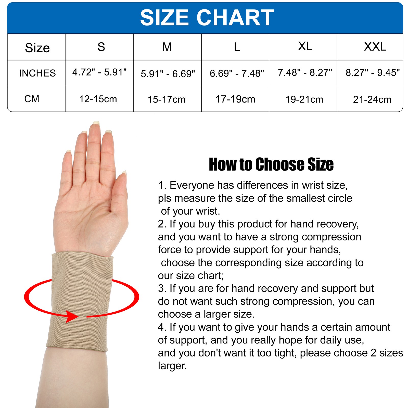 2 Pairs Compression Wrist Cuffs Elastic Sleeves for Women Men Beige L