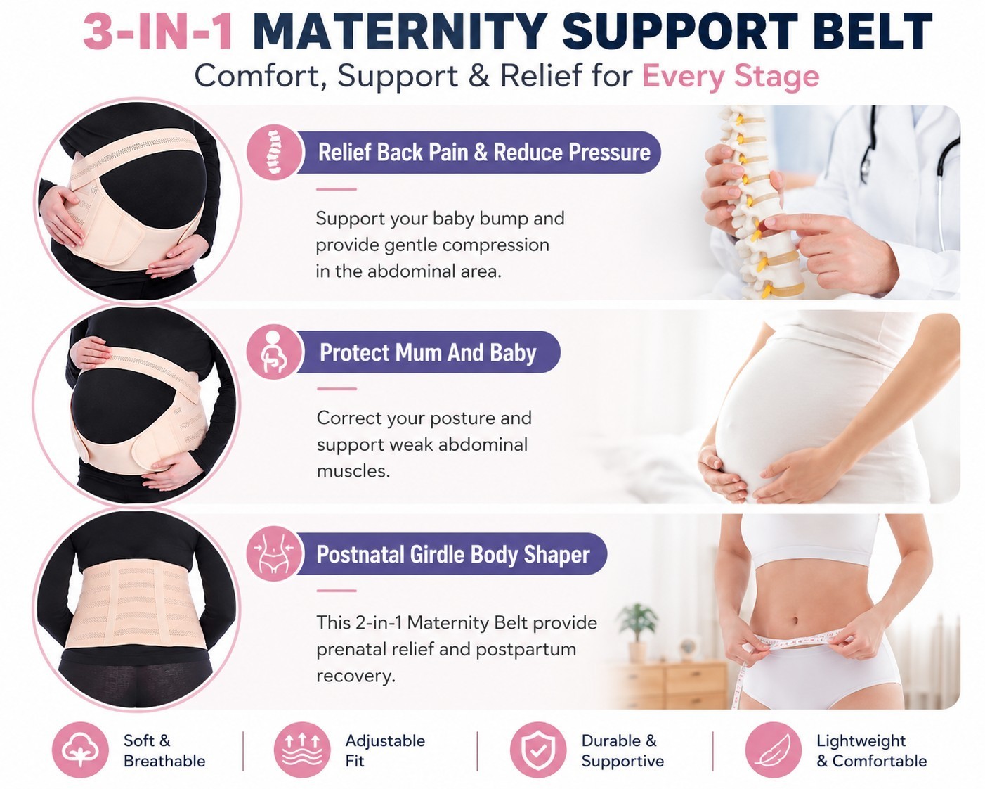 No Rolling Down, XL Maternity Belt Band for Birth Preparation, Labour & Recovery