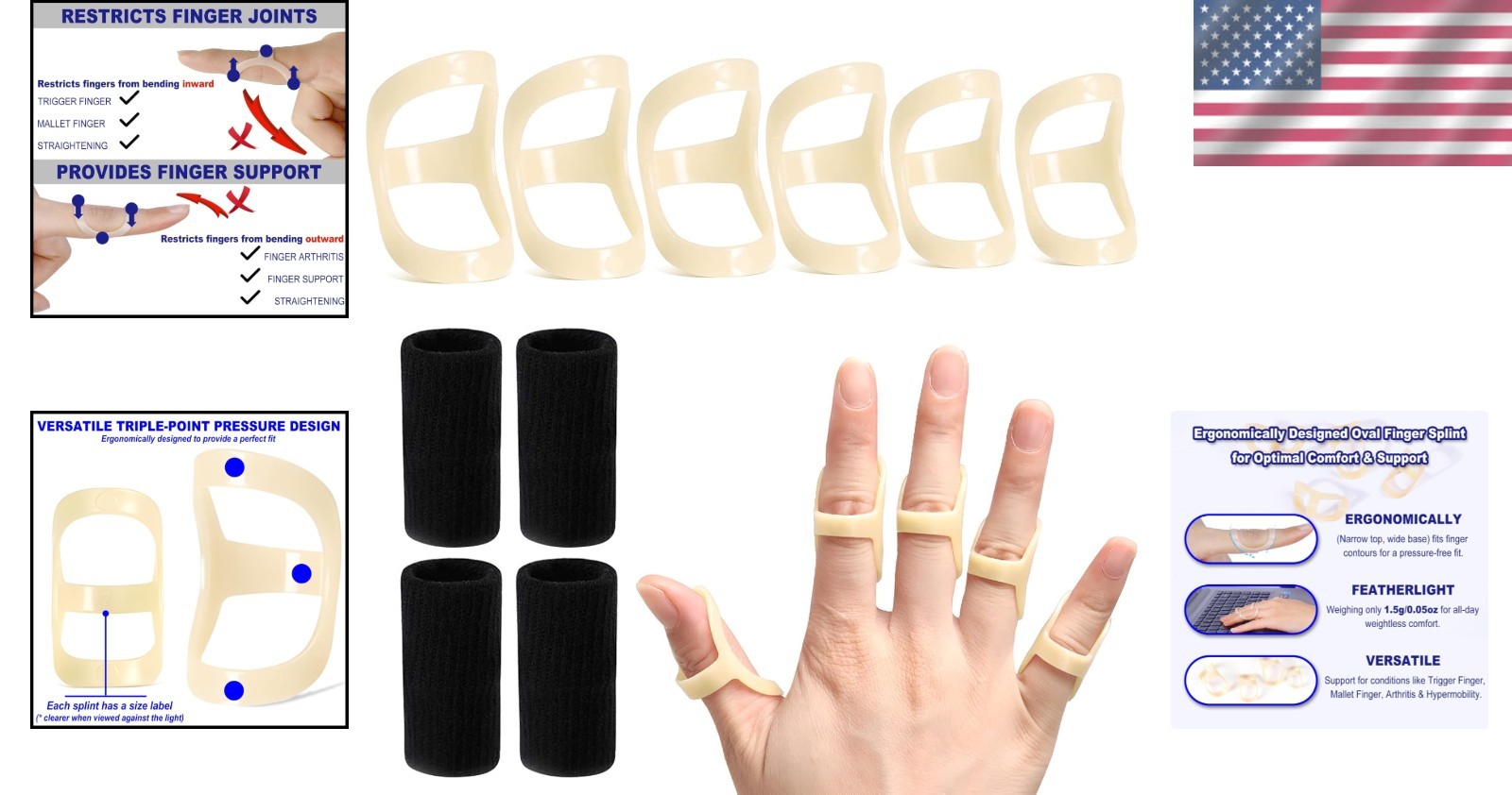 Oval Finger Splints & Compression Sleeves Set – Trigger Finger Support Sizes 4-9