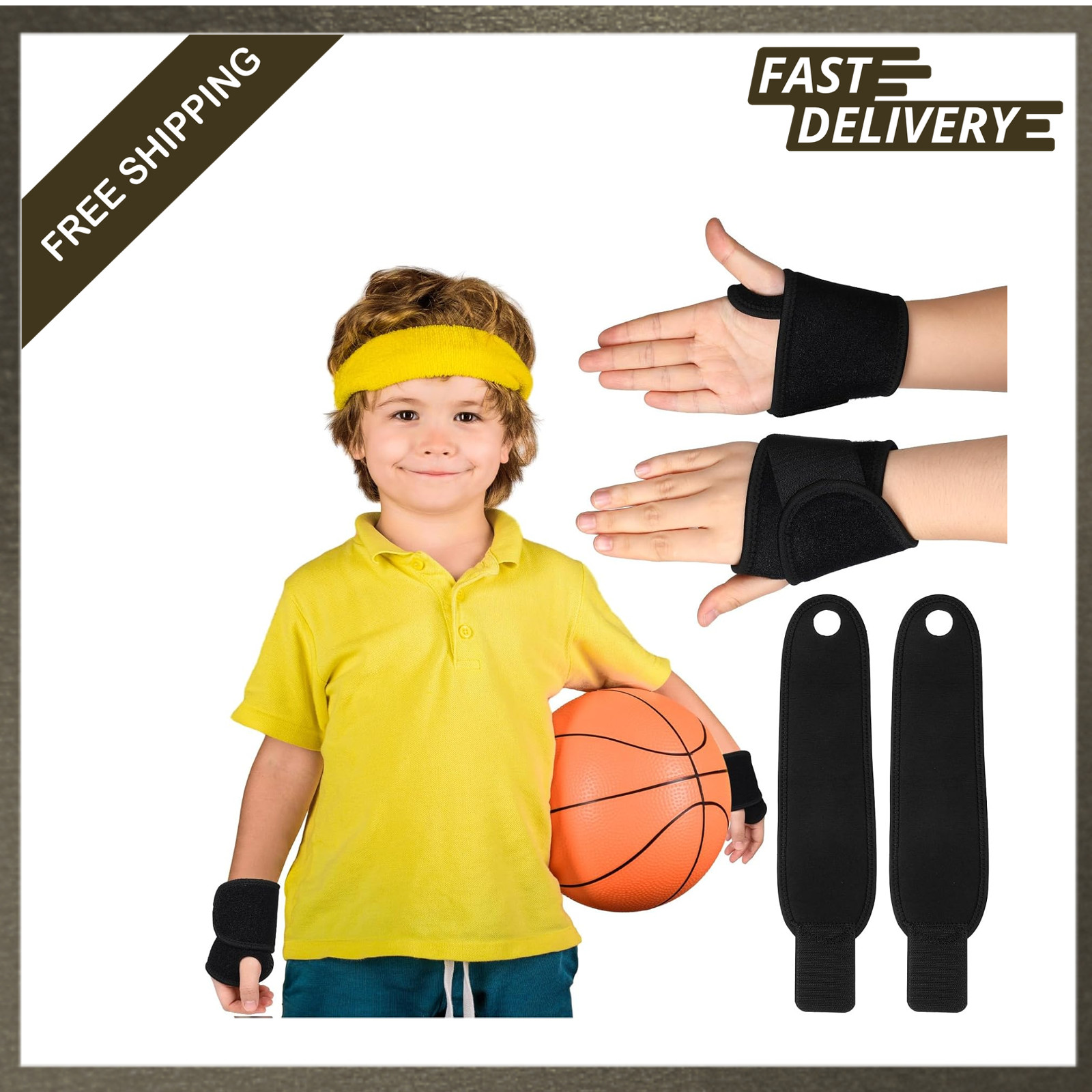 Kids Wrist Brace Support Black Nylon Night Compression Straps for Children