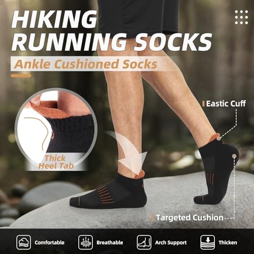 Merino Wool Ankle Hiking Running Socks for Men Women Breathable Large Black