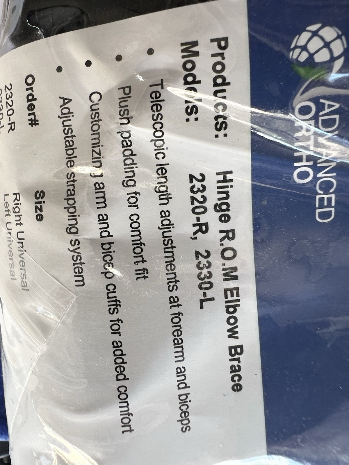 UNIVERSAL HINGE ELBOW 2320-R ( NEW IN PACKAGING) ADVANCED ORTHO