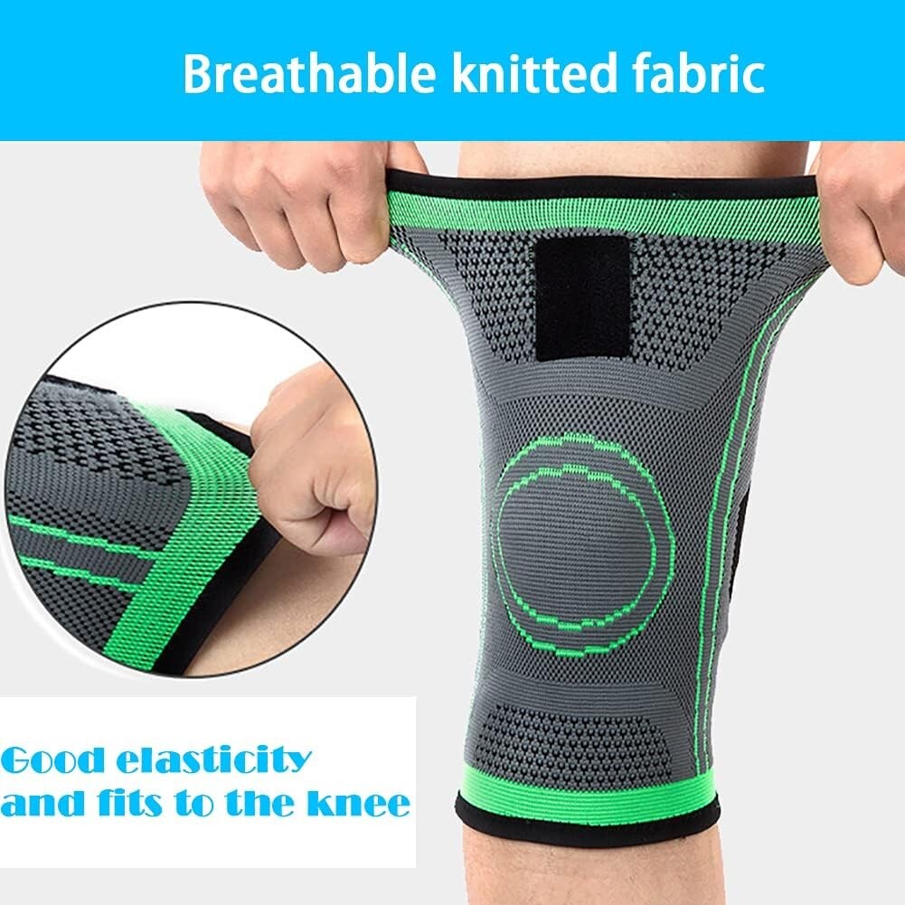 Compression Knee Brace for Arthritis Pain, Black and Green, Large