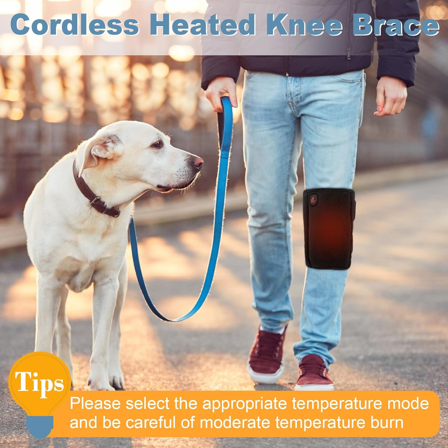 Heated Knee Brace, Cordless Knee Heating Pad for Arthritis, 3 Temperature Modes