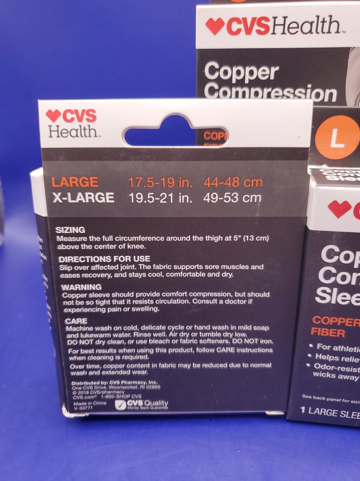 3 Pack CVS Health Copper Infused Fiber Compression Knee Sleeve Large New