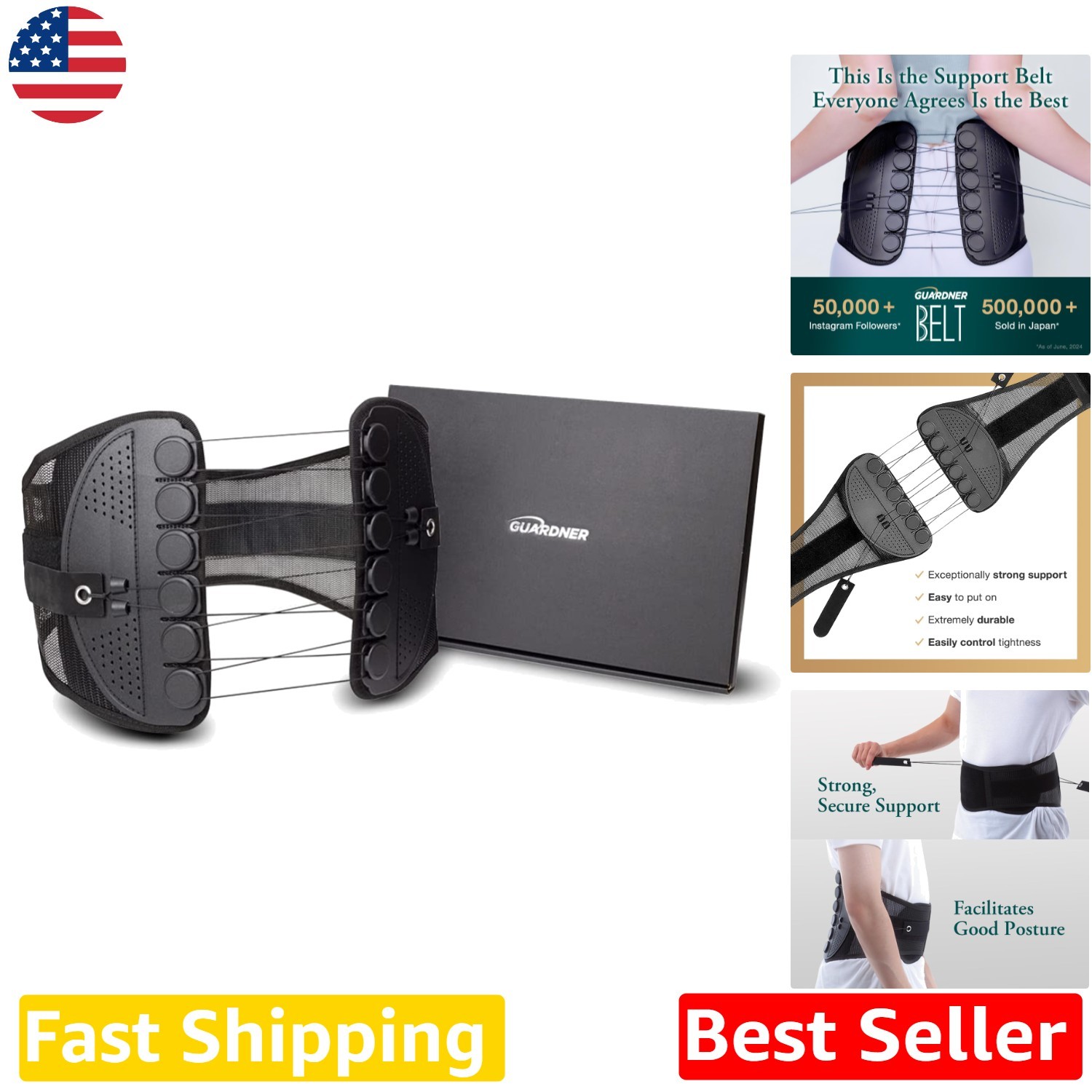 Durable Lumbar Support Belt L (33-38″), Breathable, Adjustable, Machine Wash