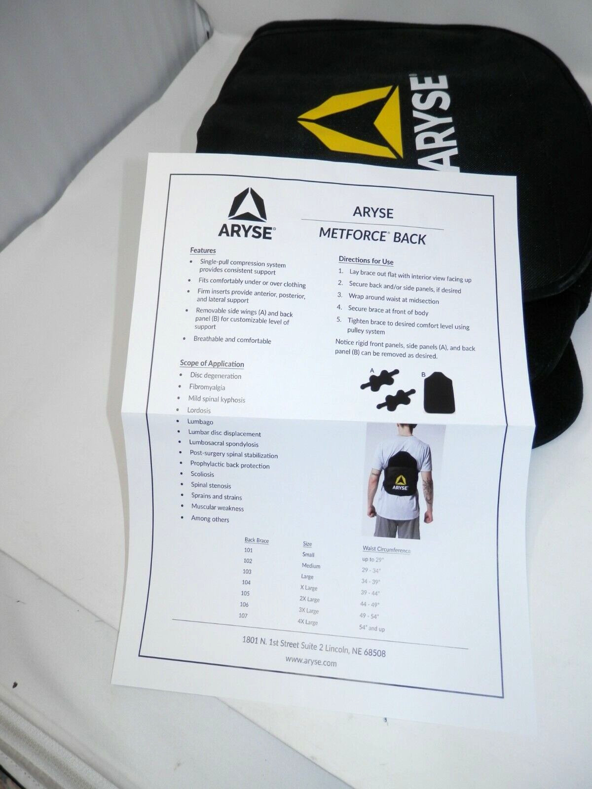 Aryse Metforce Back Brace AY-37 50-103 Compression Support System LARGE New