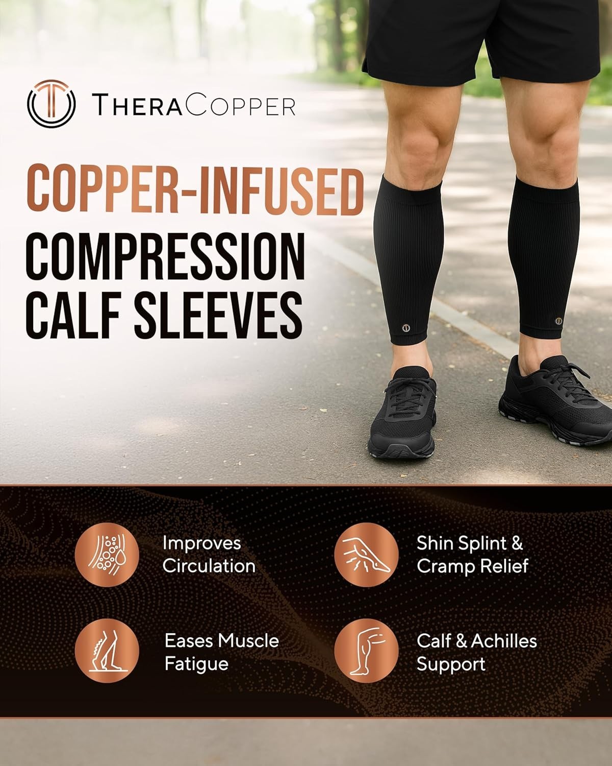 Copper Calf Compression Sleeve — Premium Copper Compression Shin Sleeve for Men