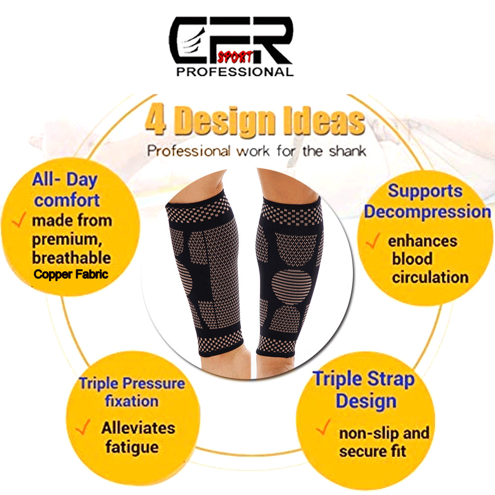 Copper Leg Compression Sleeve Calf Support Socks Brace Pain Relief Men Women Gym