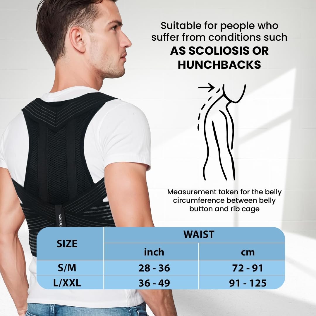 ORTONYX Back Brace Posture Corrector Clavicle and L/XXL Waist:36″-49″, Black