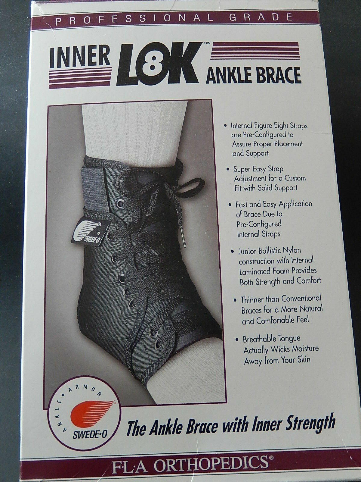 FLA Inner Lok Ankle Brace Black with Inner Strength Small Men 6-7.5, women 7-9.5