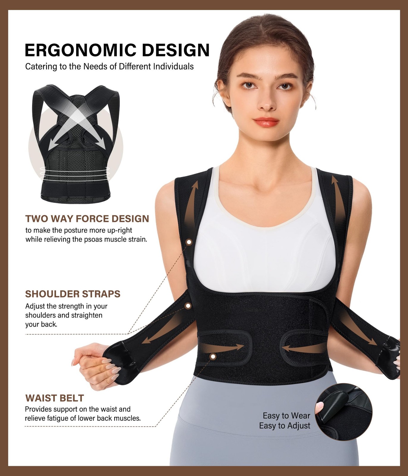 URSEXYLY Back Brace Posture Corrector for Women and Men, Medium, Black