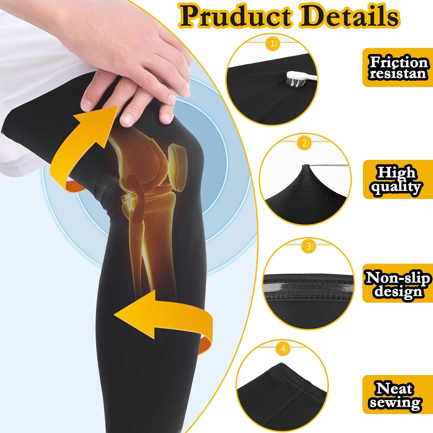 2 Pairs Full Leg Compression Sleeves Anti Slip Silicone Long Knee Support