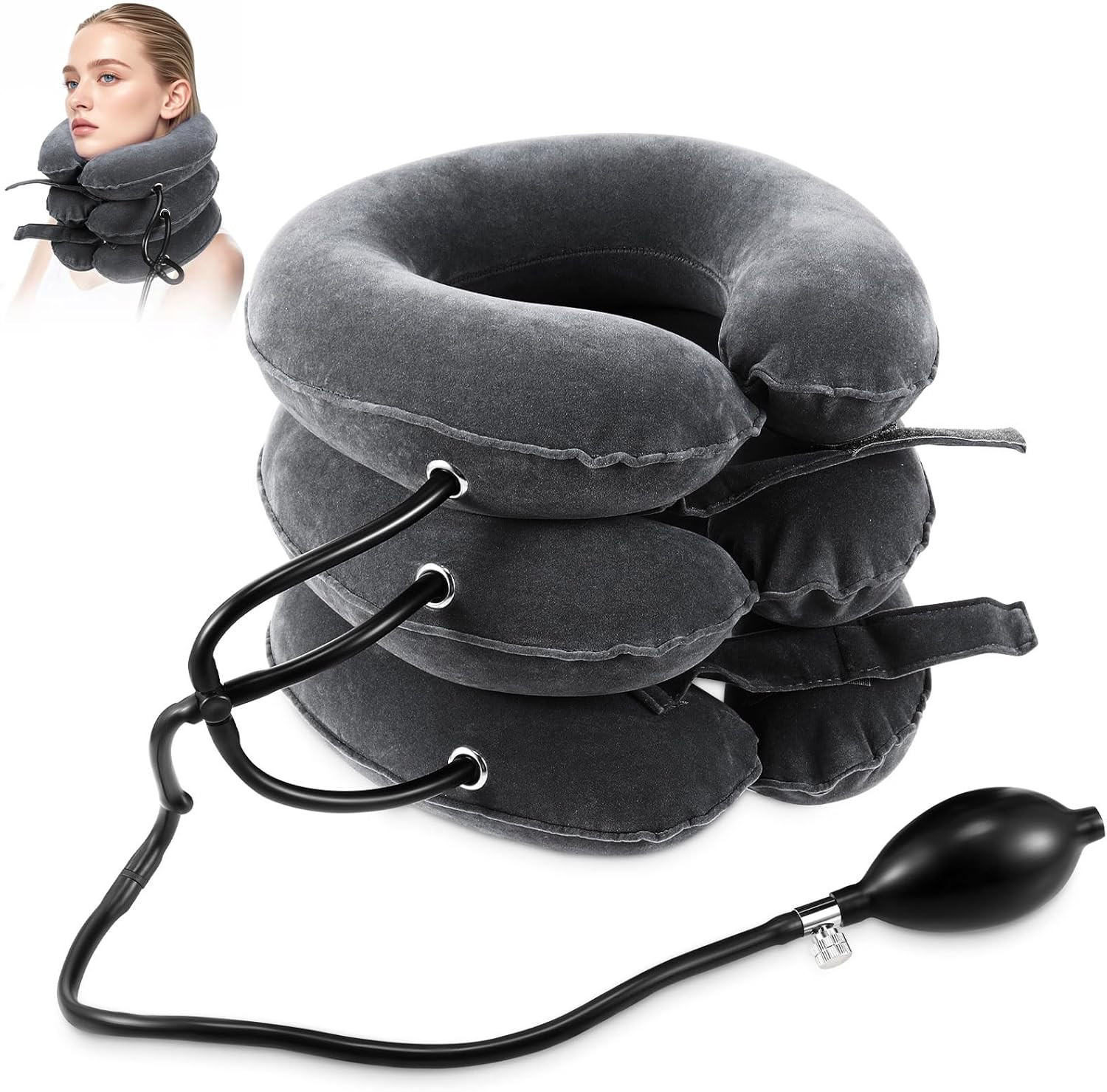 Neck Stretcher Cervical Traction Device – Adjustable Inflatable Neck Brace for N