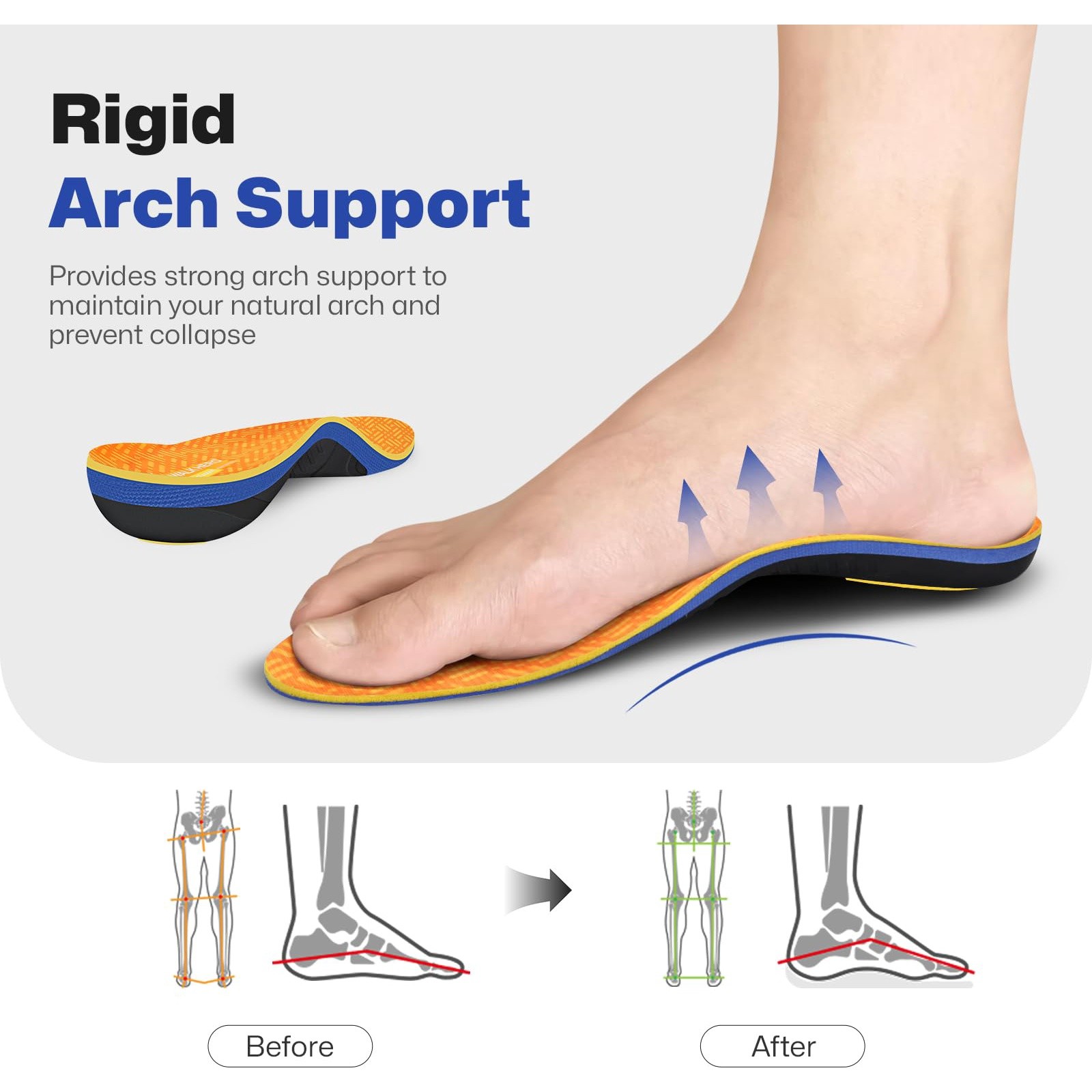 WalkHero Plantar Fasciitis Insoles Mens 6-6.5 Womens 8-8.5 Orange