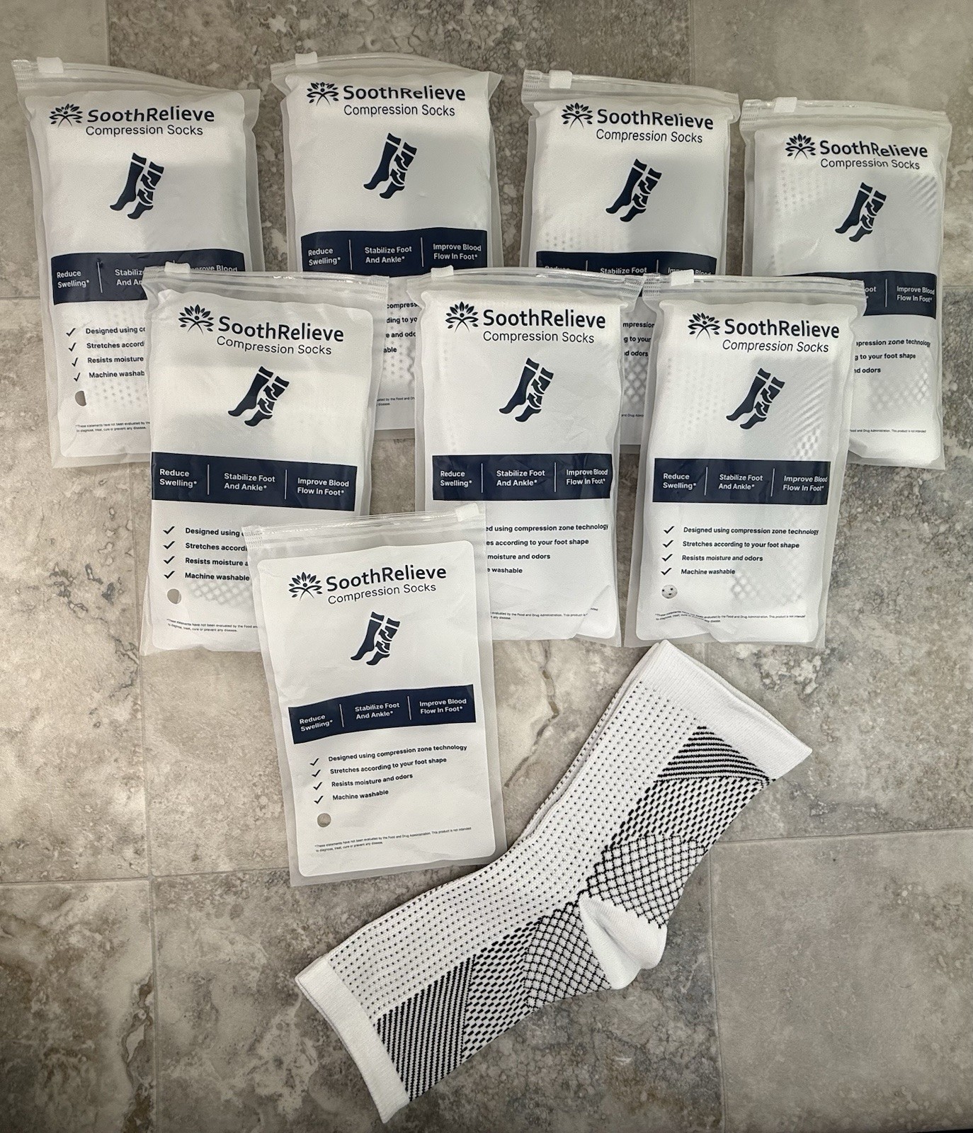 SoothRelieve Compression Sock lot of 8 Unisex Large Neuropathy NEW No Slip Cuff