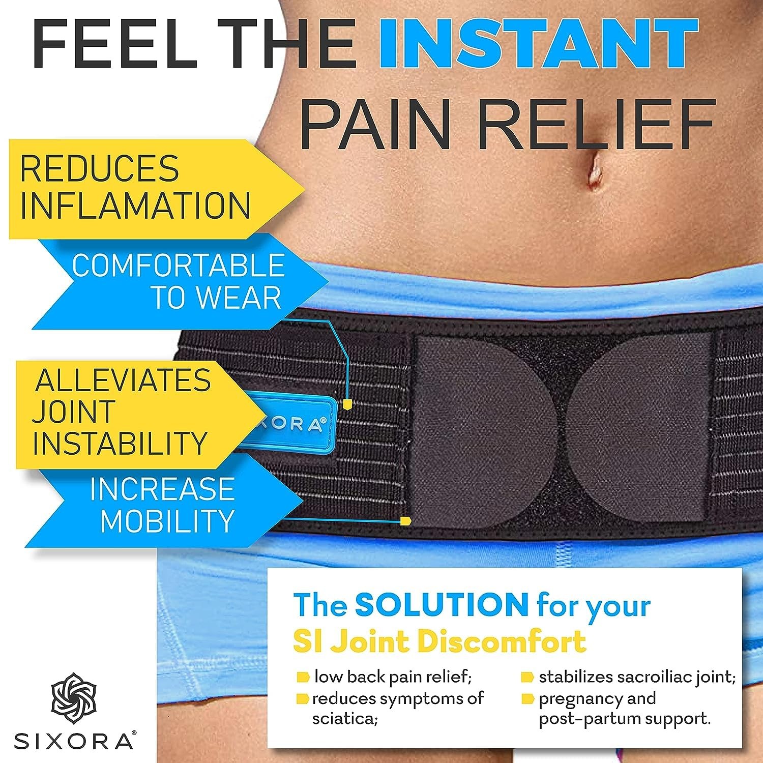 Sixora Back Brace for Lower Back Pain Women & Men – Sciatic Nerve Brace & Back B