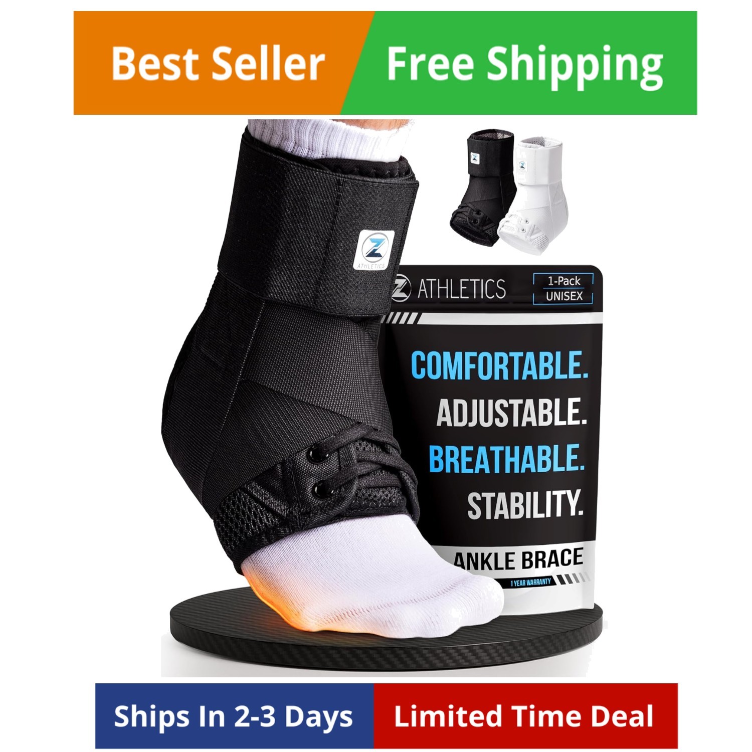 Ankle Brace for Women & Men – Lace Up Adjustable Support with Side Stabilizer…