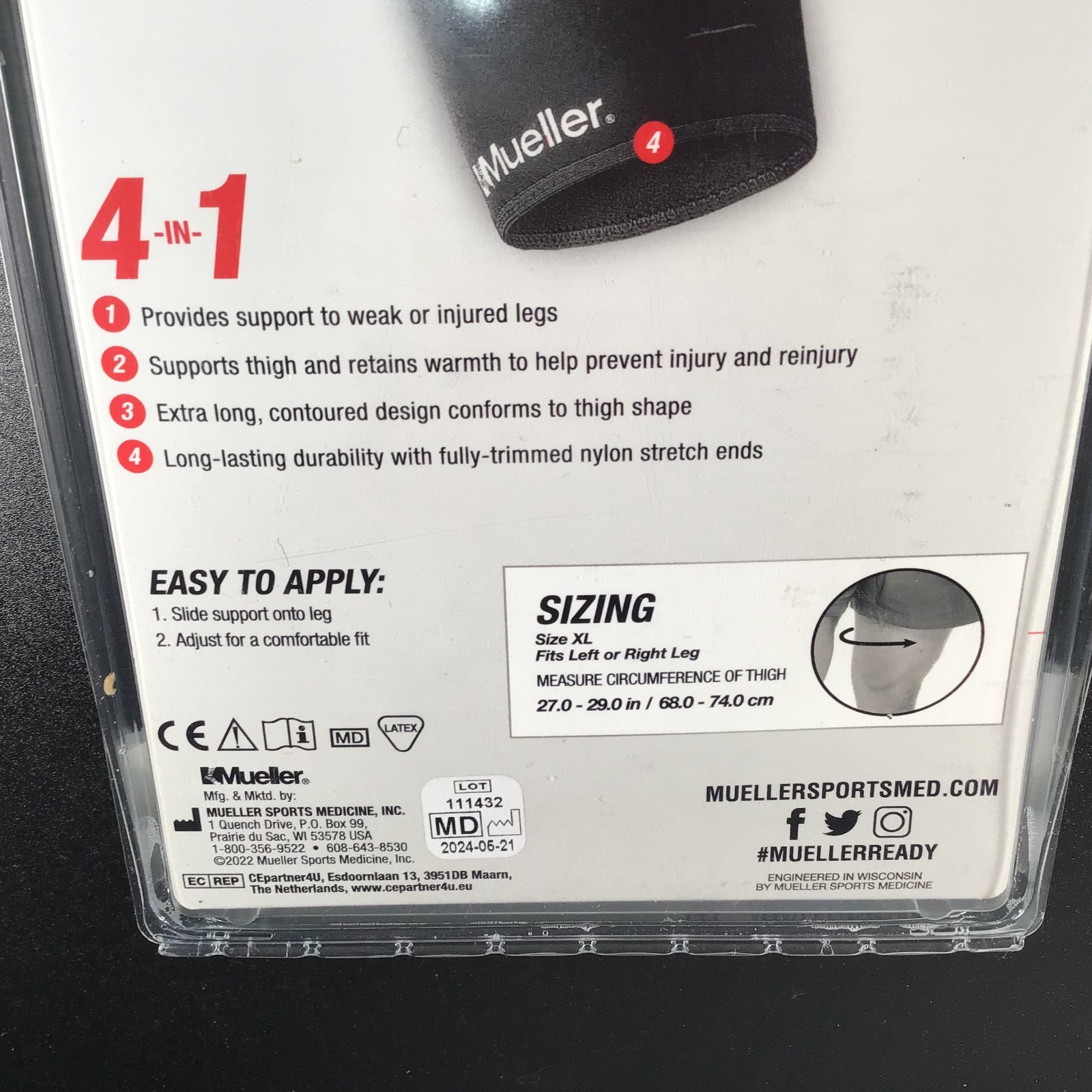 Extra Long Sleeve XL Sports Care Thigh – Retain Warmth, Support Thigh, Mueller