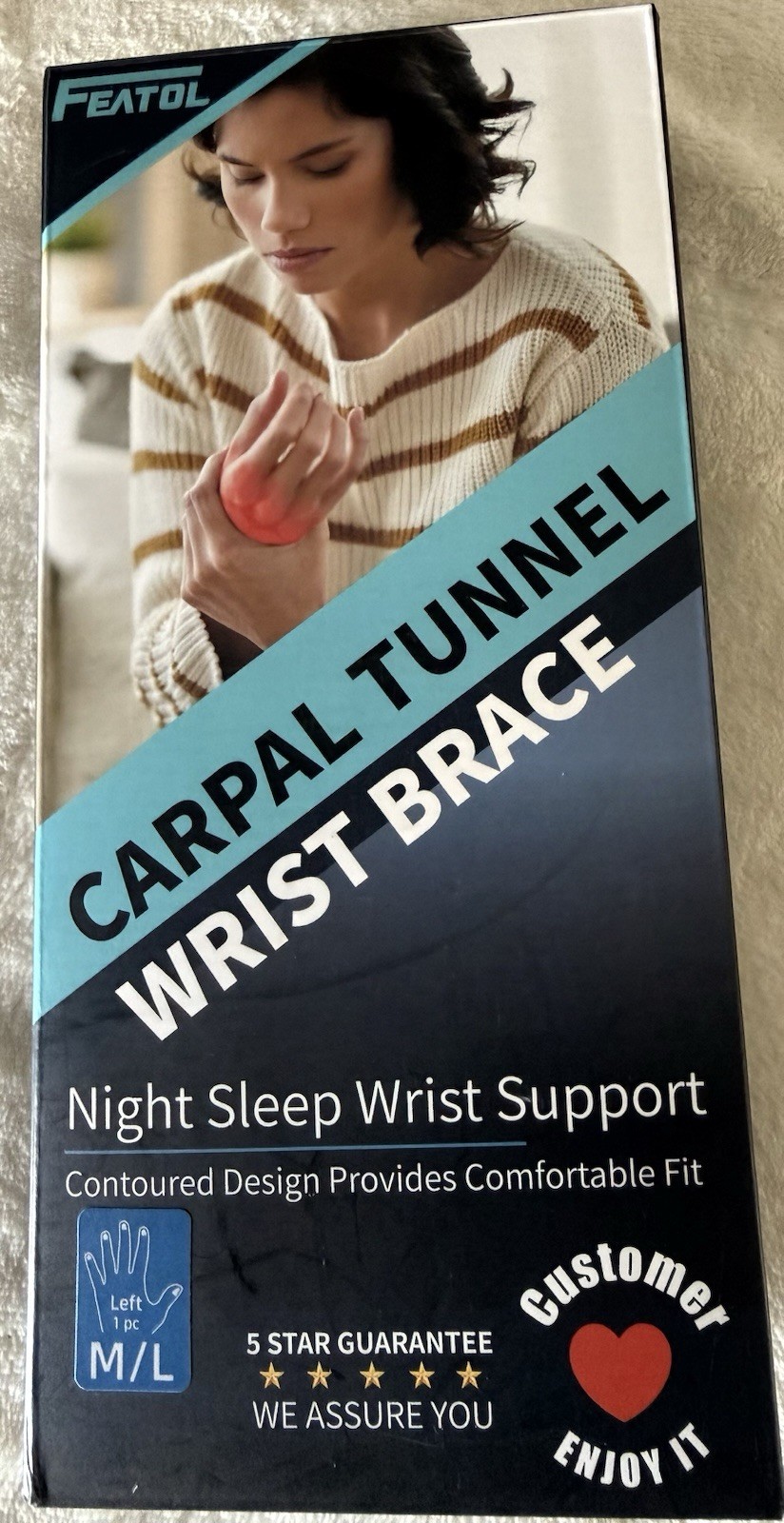 FEATOL Carpal Tunnel Wrist Support Brace Removable Aluminum Bar M/L Gray