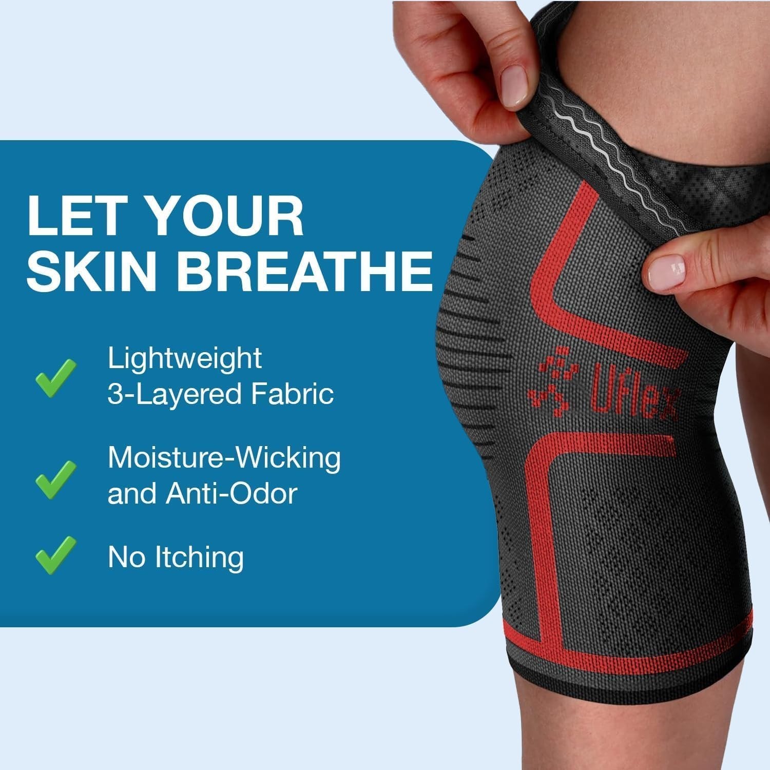 UFlex Athletics Knee Compressing Sleeve – Black/Red – Medium