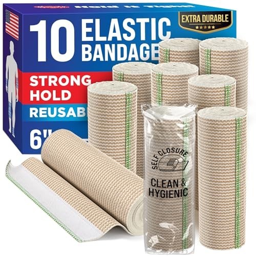 6” Elastic Bandage Wraps (10pk) – Strong Compression Self-Closing for Legs, Knee