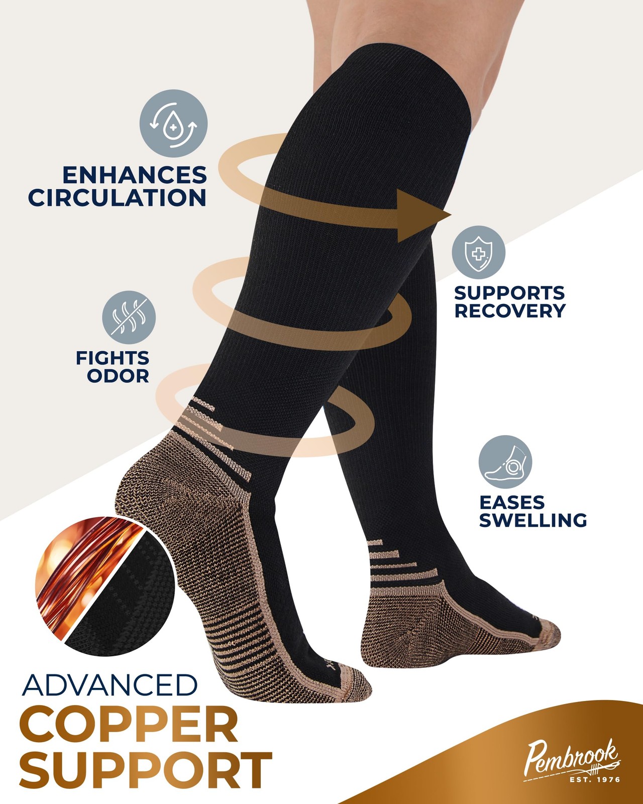 Mens Compression Socks 3 Pairs 2030 mmHg Copper For Running Hiking Athletic