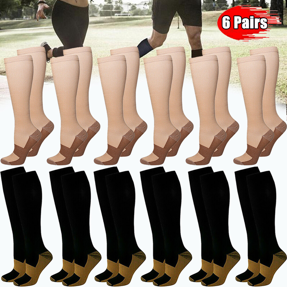 (6 Pairs) S-XXL Compression X Socks Knee High 20-30mmHg Graduated Men Women