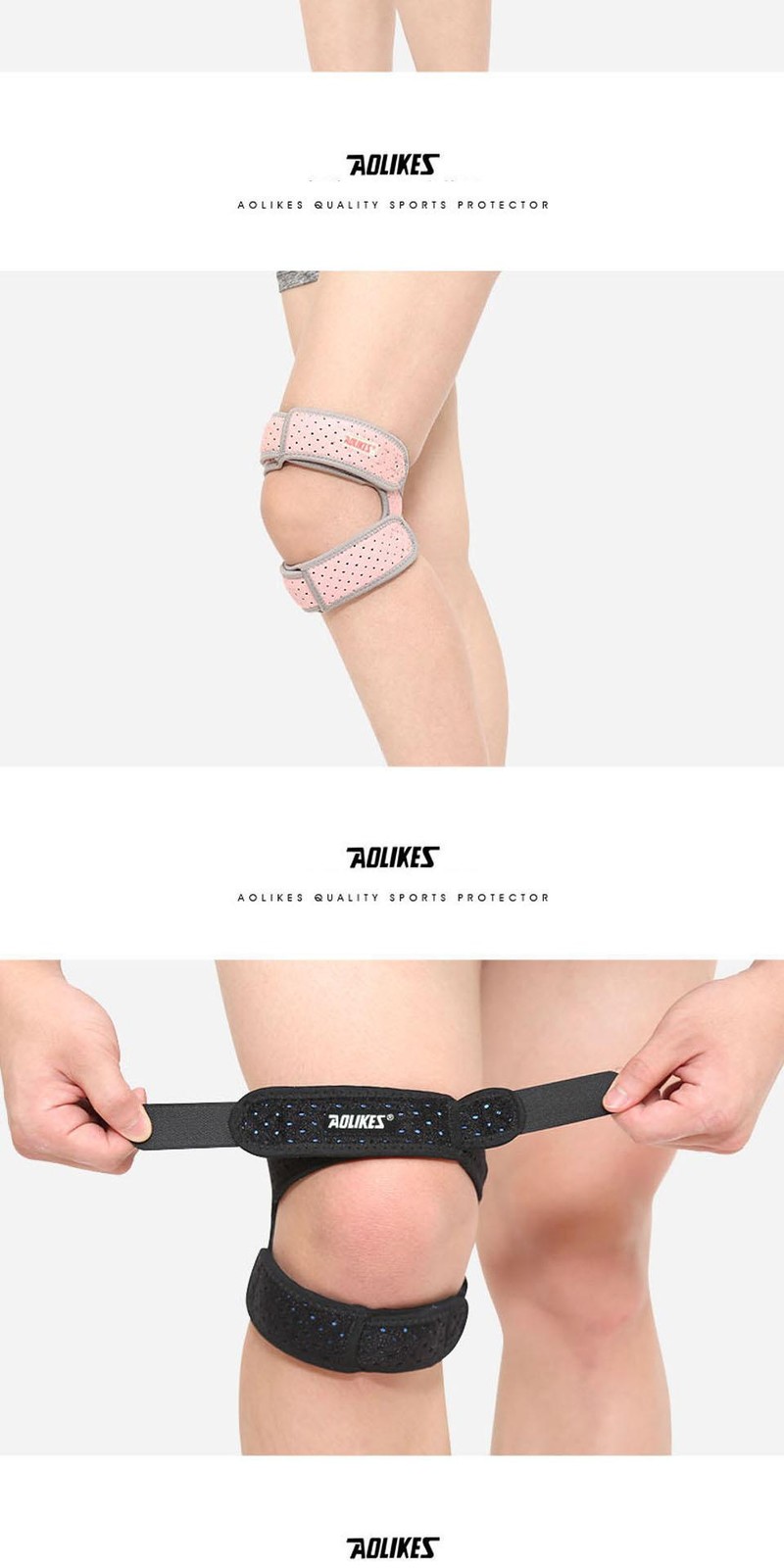 Aolikes 1pcs Adjustable Patella Knee Strap with Double Compression Pads Knee Sup