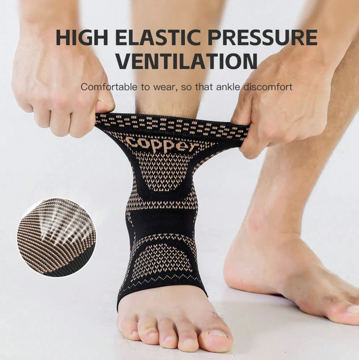 2 Pcs Copper Ankle Compression Sleeves Breathable Adjustable Sports Support Pair