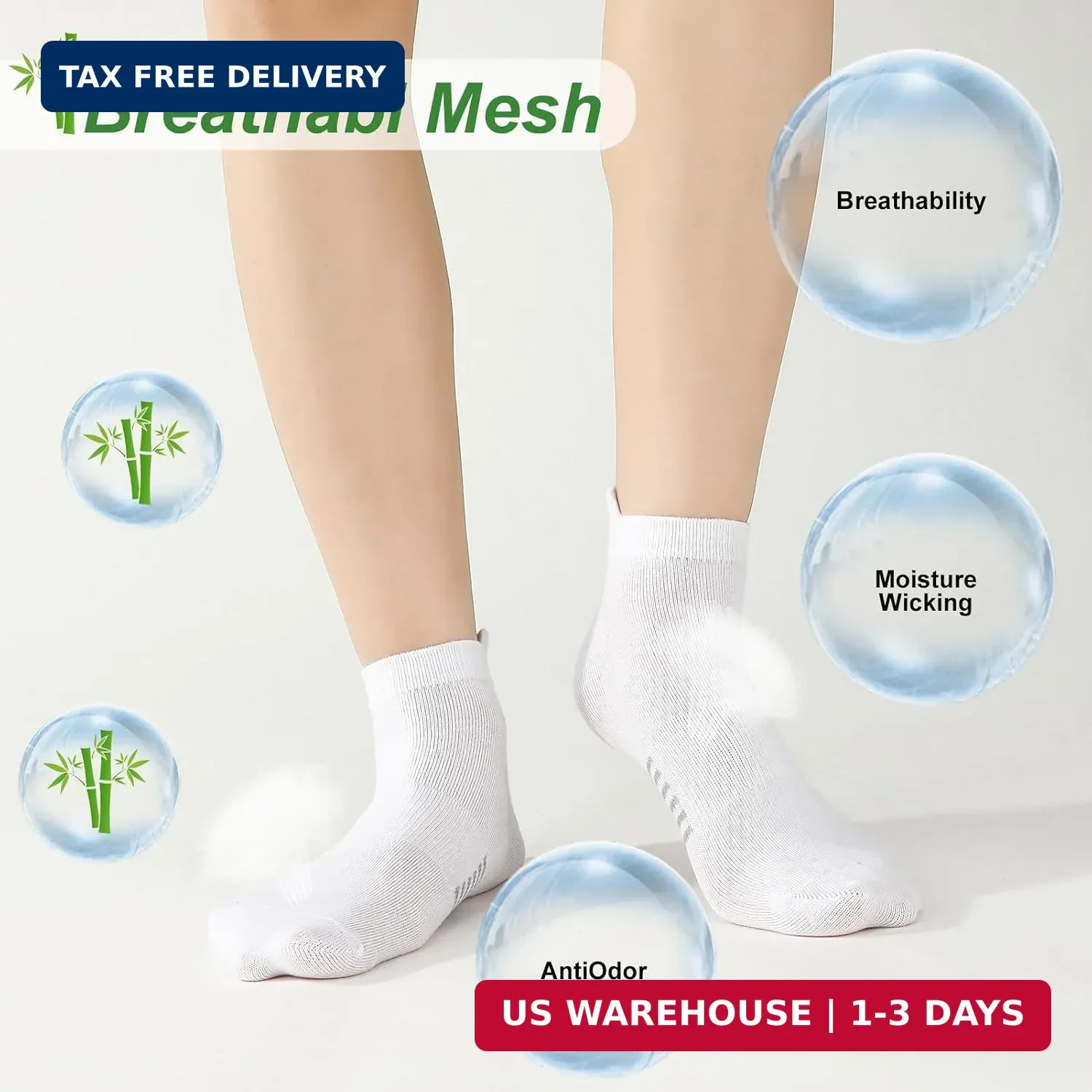 6 Pairs Thin Breathable Bamboo Ankle Socks for Women | Cooling Moisture Wicking