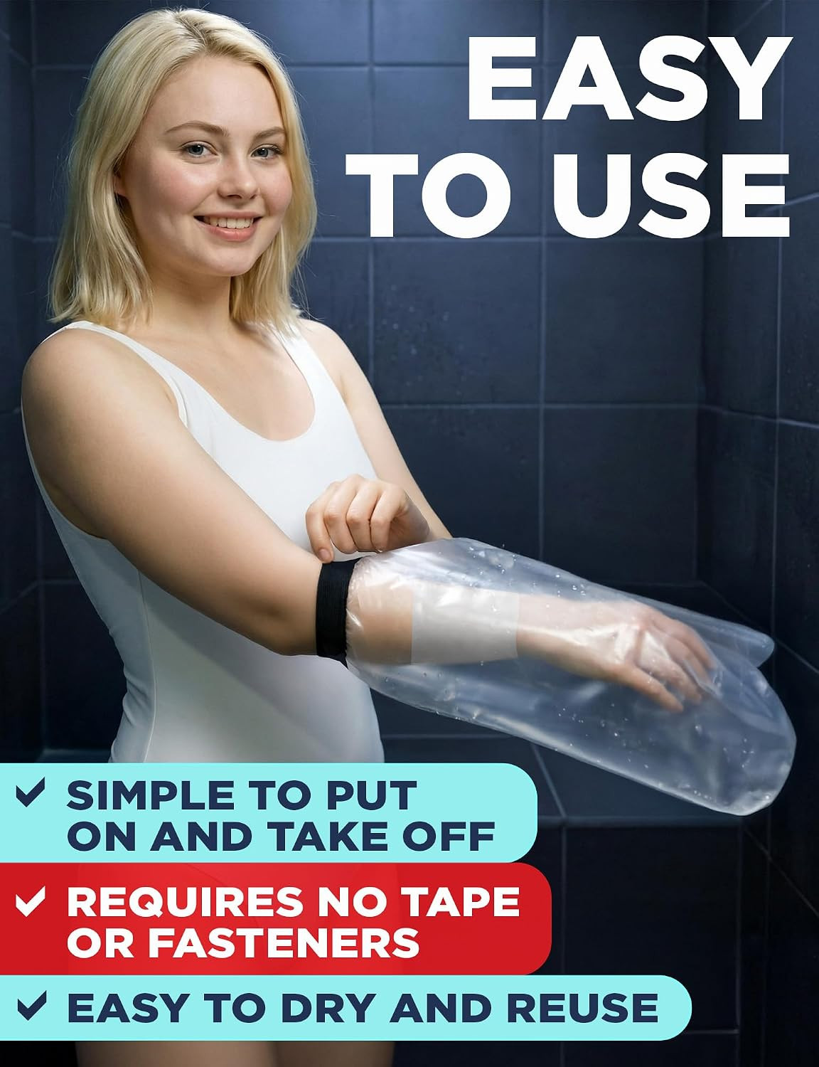 100% Waterproof Cast Covers for Shower Arm – Tight Seal – Reusable Adult Half Ar