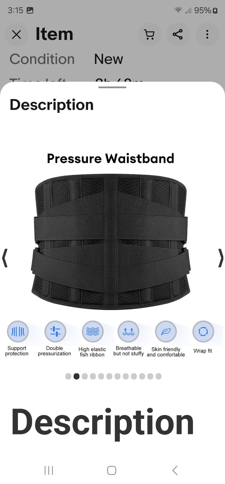 New Double Strap 3X Size Black Back Brace Breathable Lower Back Suppar Lumbar