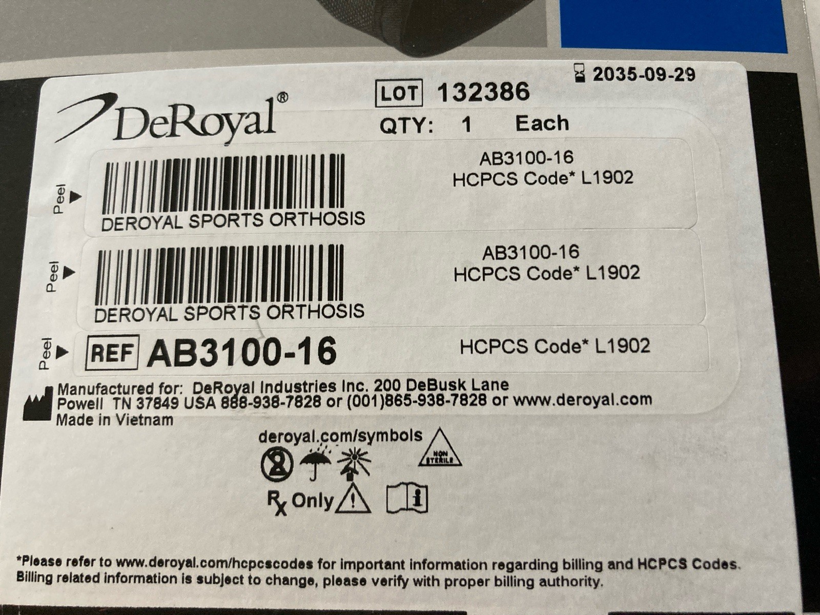 DeRoyal Sports Orthosis Ankle Foot Brace w/ Boa Close System NIB LARGE ADULT