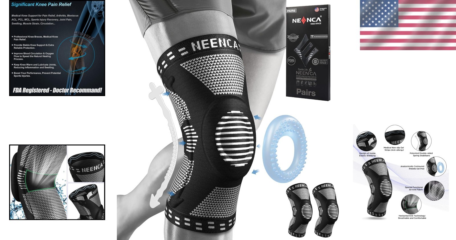 Professional Knee Braces for Men & Women | Instant Pain Relief – 2 Pack Large