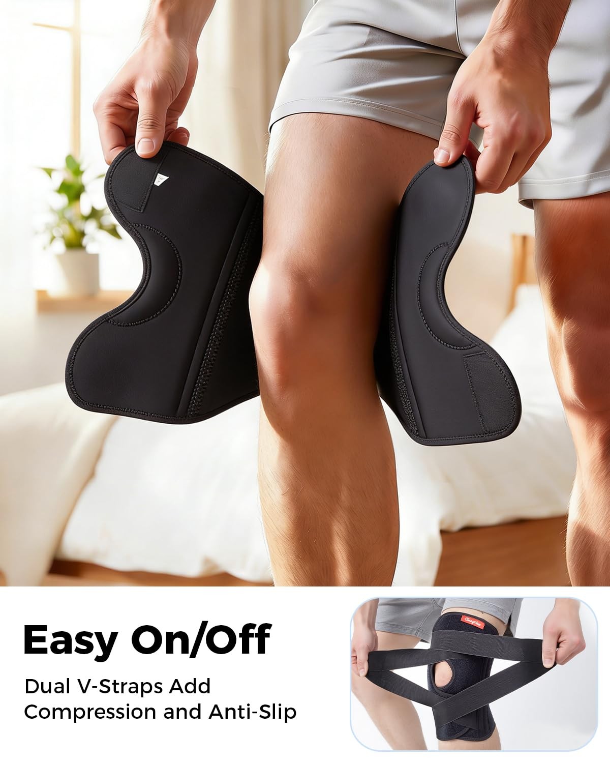 Medical-Grade Knee Brace for Women & Men,[Adjustable V-Straps & Medium, Black