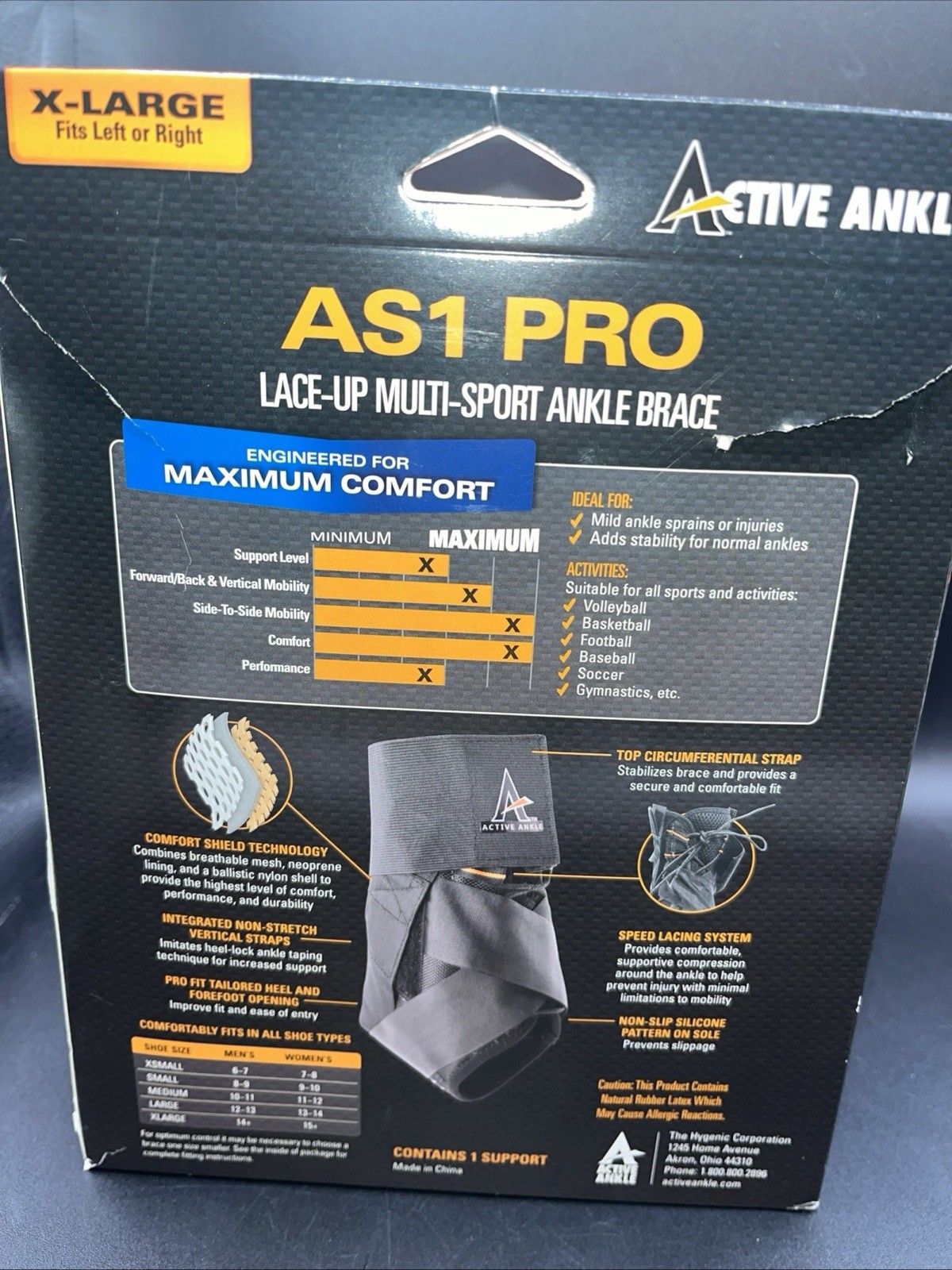 Active Ankle AS1 (X-LARGE) Pro *Lace Up Multi-Sport Ankle Brace*UNISEX*NEW*