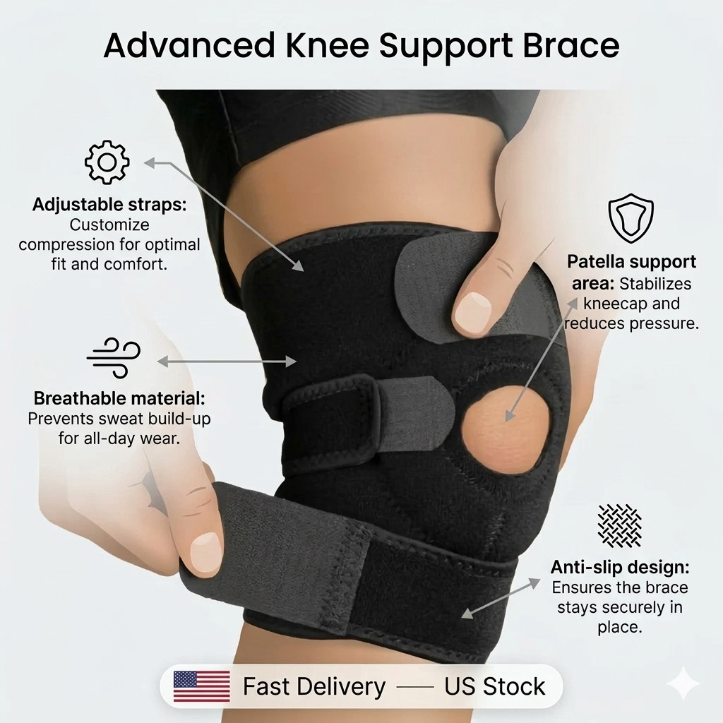 Knee Brace Compression Sleeve Hinged Joint Support Open Patella Stabilizer Wrap