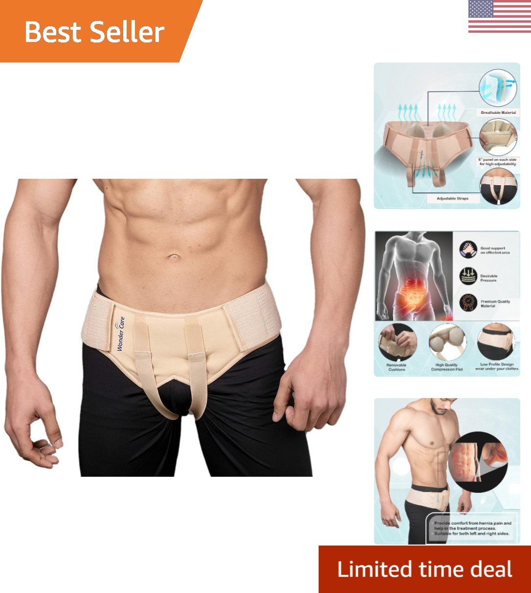 Men’s Inguinal Hernia Belt – Durable Adjustable Design with Compression Pads