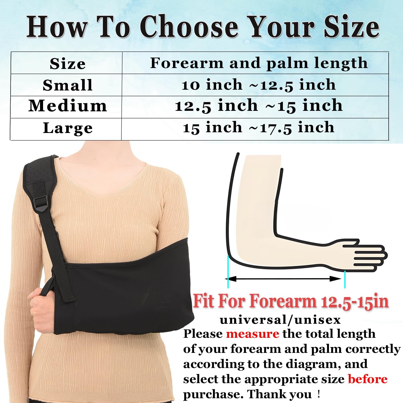12.515 Inch Arm Sling Shoulder Injury Immobilizer Rotator Cuff Pad Torn Brace